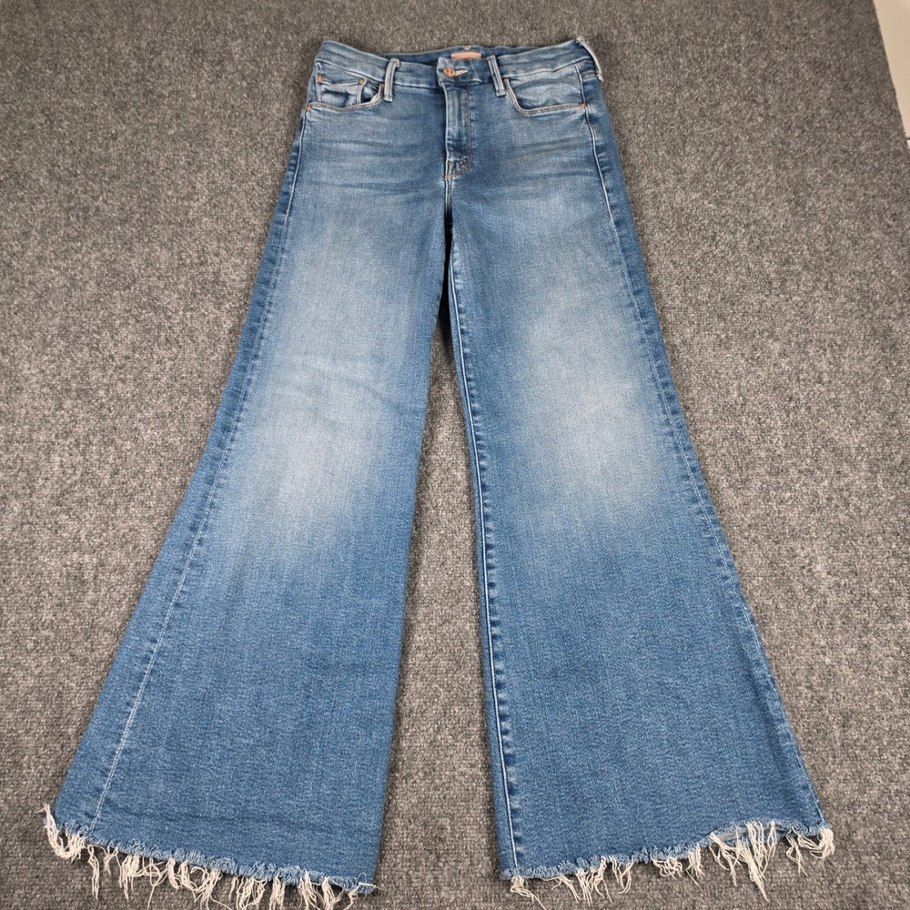 MOTHER Lil Roller Fray Jeans Women 28 Blue Fan Favorite Wide Leg Raw Hem - Picture 3 of 11